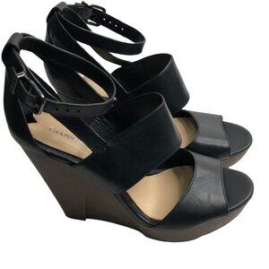 GIANNI BINI OPEN‎ TOE BLACK Platform WEDGE SANDALS SZ 8.5M